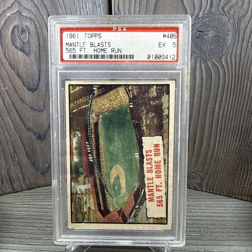 1961 Topps Baseball Thrills Mickey Mantle Blasts 565 Ft Home Run #406‎ PSA 5 HOF